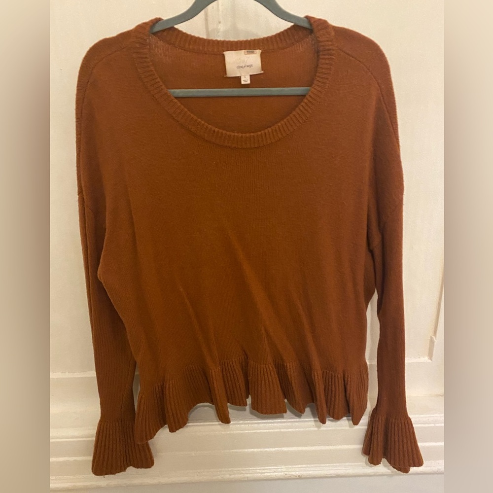 Cinq a Sept Burnt Orange Sweater With Cute Ruffle Detail